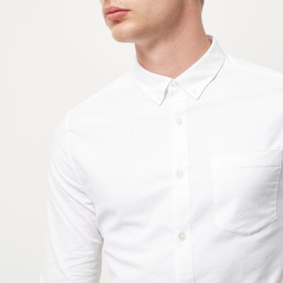 White casual skinny fit Oxford shirt